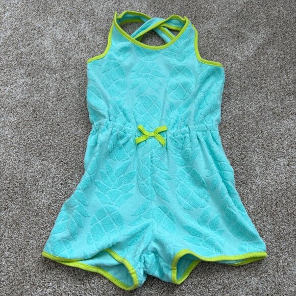 Cynthia Rowley Girl's Size S (5/6) Blue Romper One piece Pineapples Coverup NWT - Picture 2 of 11